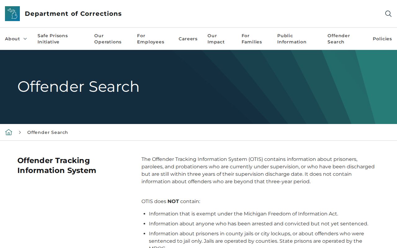 MDOC OTIS coverage for Ontonagon County projected release date records