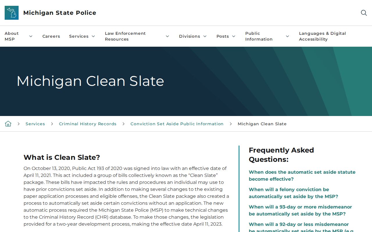 Michigan Clean Slate information affecting Ontonagon County released mugshot records