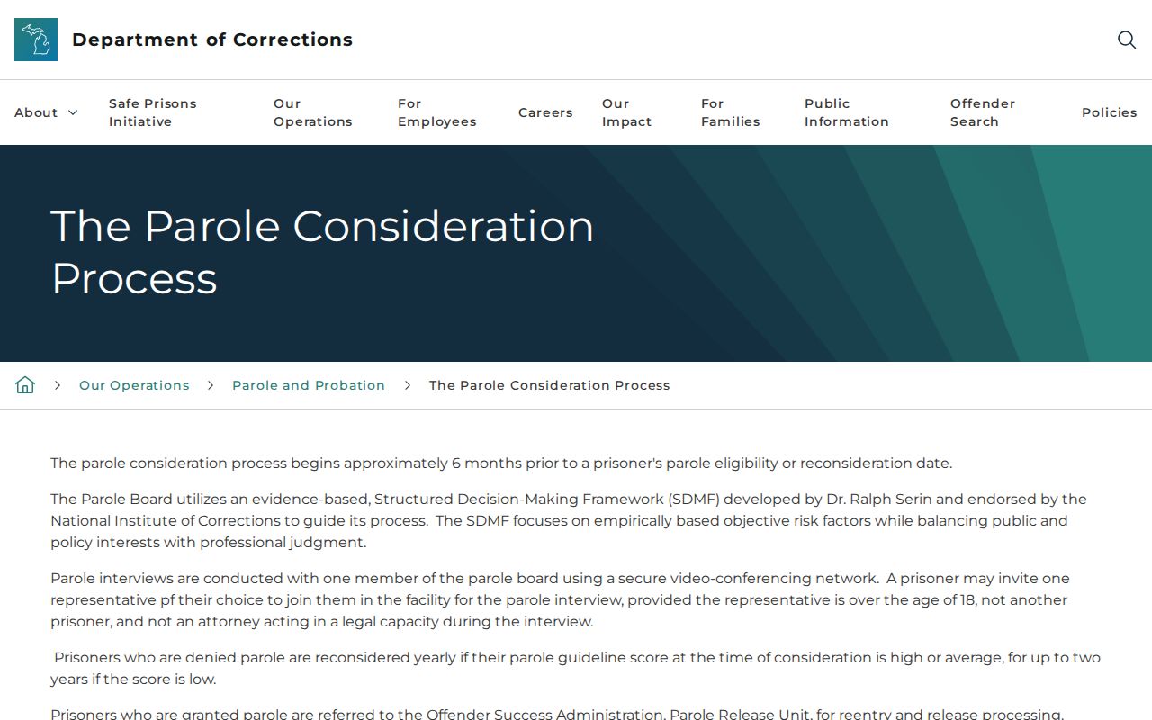 Michigan parole consideration process for an Ontonagon County release record
